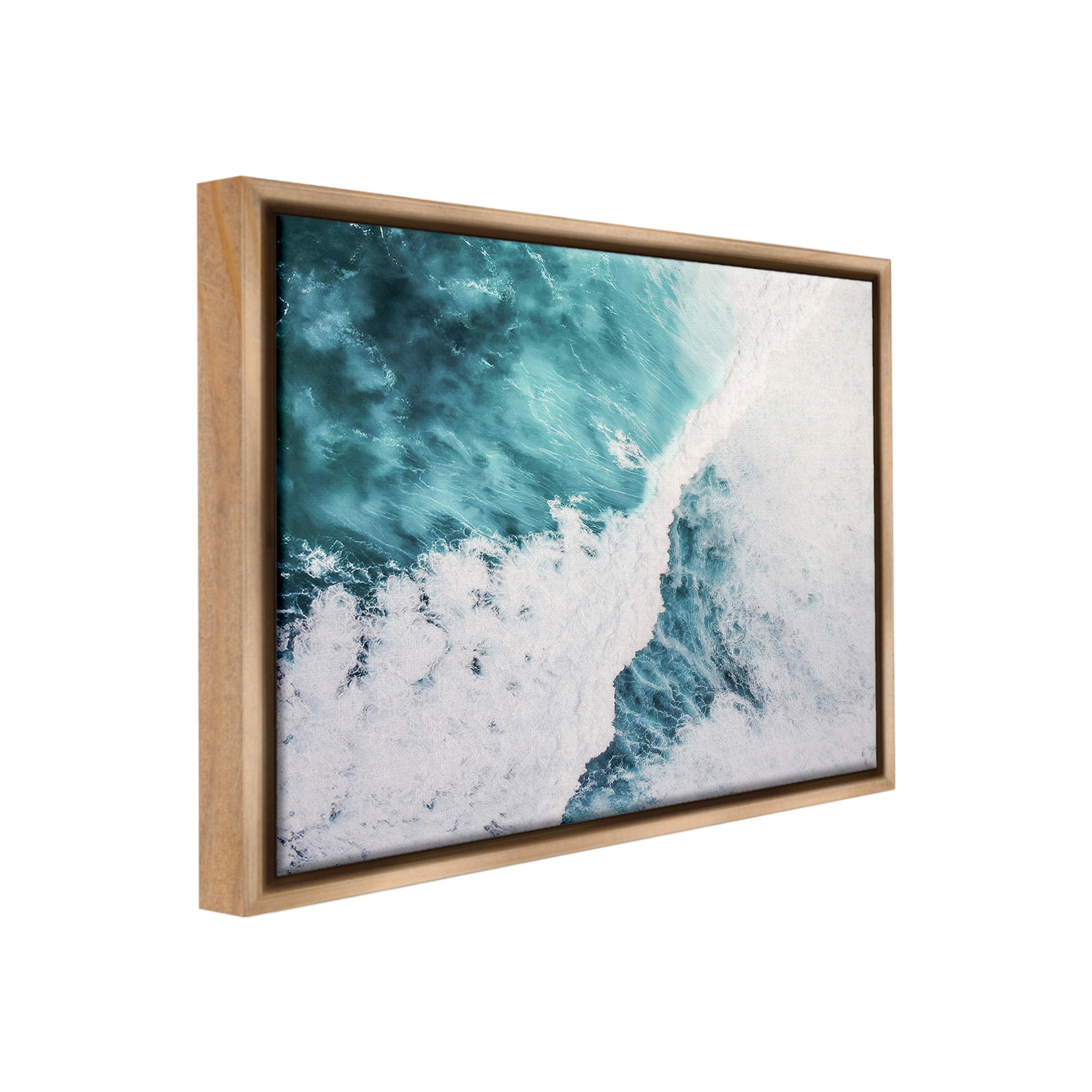 Stupell Industries Asymmetrical Splashing Waves Landscape Photography Brown Floater Framed Canvas Art Print Wall Art, 31 x 25
