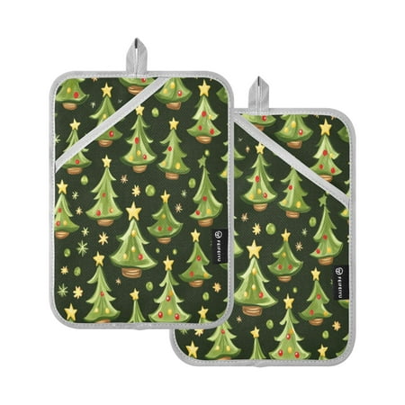 

Two Pieces Of Square Heat Insulation Pad Oven Mitts 7x9.8 Inch Oven Microwave Kitchen Cooking Baking Christmas Tree Repeat