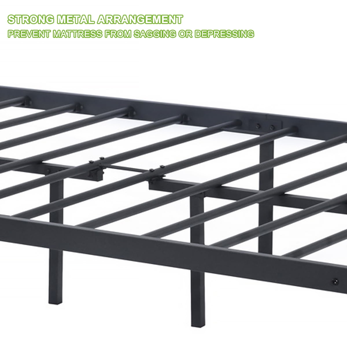 Geniqua Full Size Bed Frame Black Steel Platform Modern Headboard Footboard Foundation Tool Free Assembly No Box Spring Needed