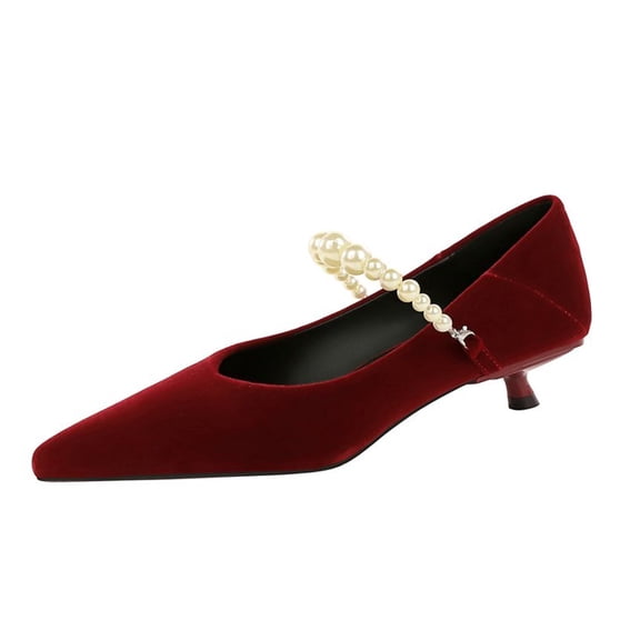 Women's Pumps Stiletto High Heel 3cm Detachable Pearl Chain Pointed Toe Suede Wedding Shoes for Bride Prom Party