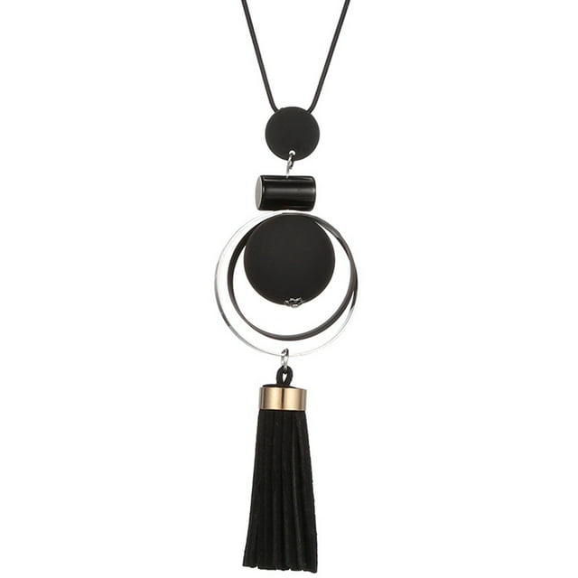 Sweater Necklace Simple Resin Tassel with Circles Long Necklace Pendant Necklace