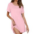 thumbnail image 2 of ylioge Casual Nightgowns for Women Short Sleeve Crewneck Tshirts Dresses Ladies Solid Color Pullover Comfort Loungewear Sleepshirts, 2 of 7