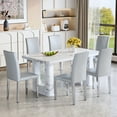 thumbnail image 6 of ExtraLco 7 Piece Dining Table Set for 6, White Marble Look Table with 6 Light Gray PU Chairs, 6 of 10