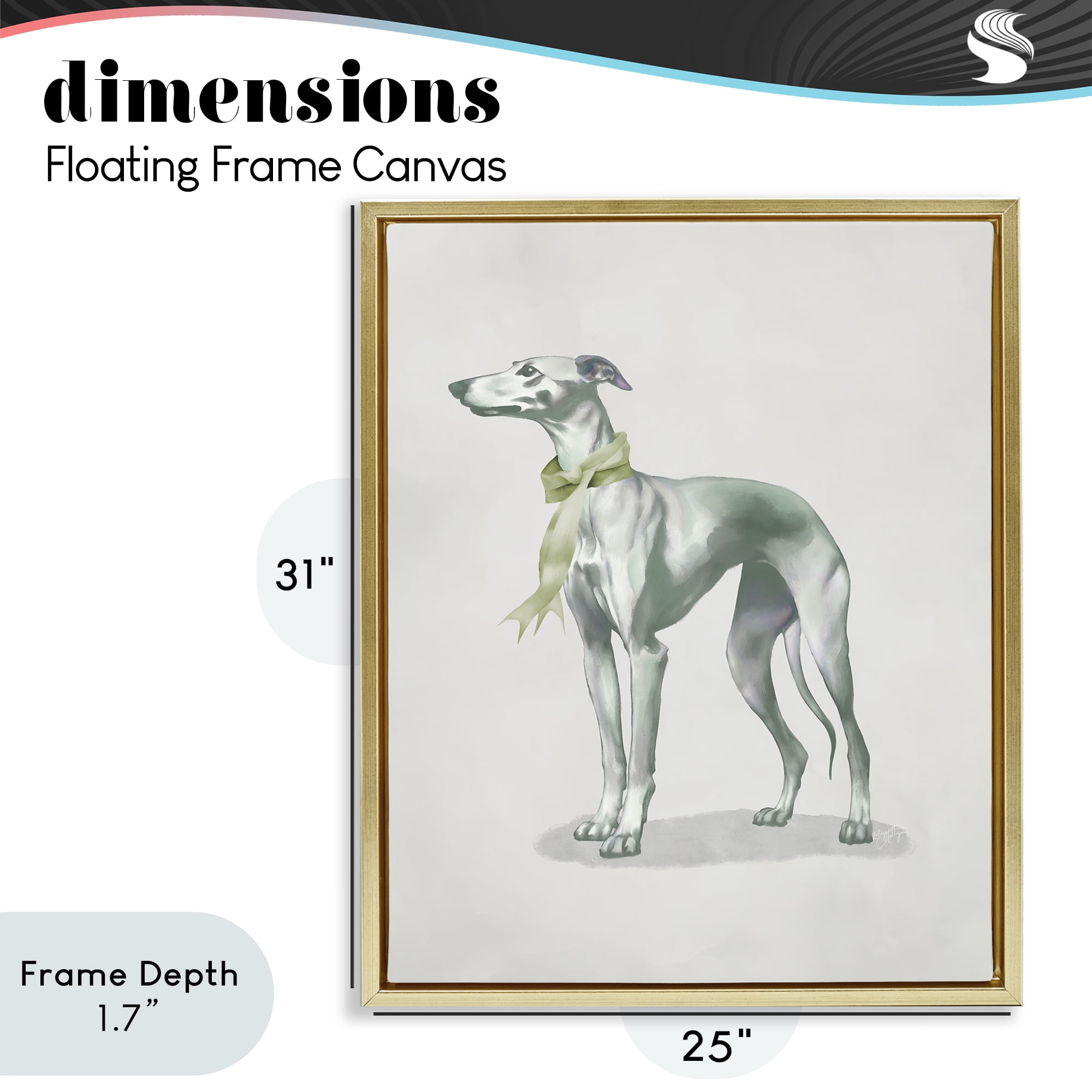 Stupell Industries Graceful Dog & Ribbon Gold Framed Floater Canvas Wall Art, design by Elizabeth Medley