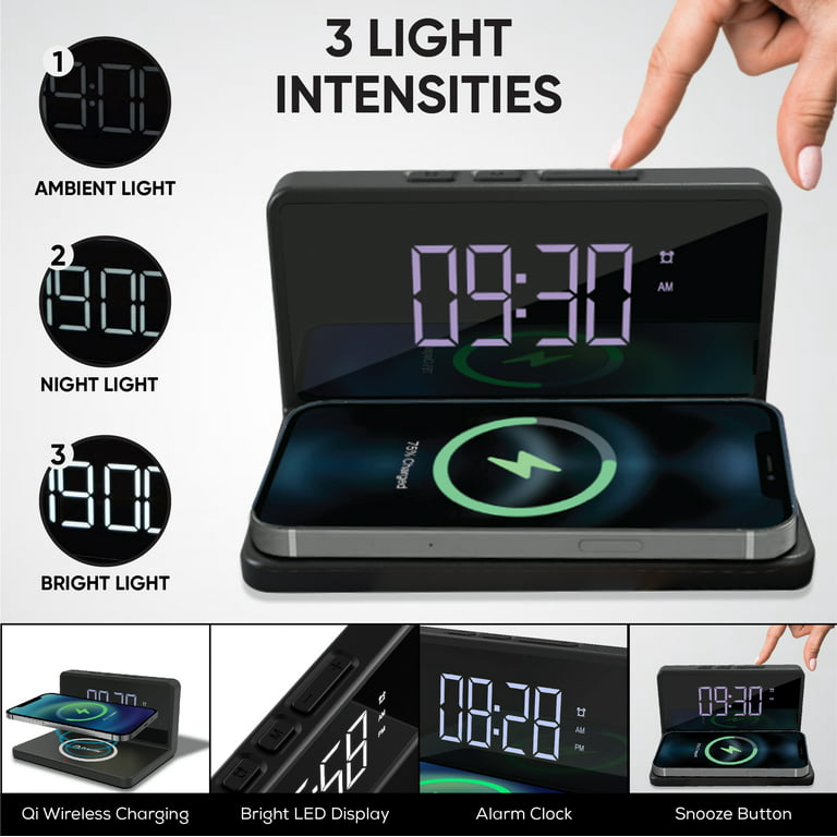 Premier LED Digital Clock and Wireless Mobile Charger for Home, Office, Black - Walmart.com