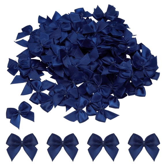 Uxcell 150Pcs Mini Ribbon Bow 1" Mini Fabric Satin Ribbon Flower Bows for Craft DIY Sewing Wedding Birthday Party Navy