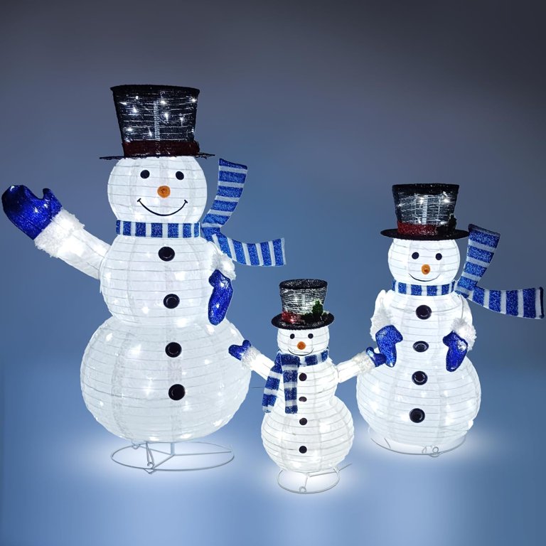 Joyfy 3 Pcs Collapsible Snowman Yard Light Christmas Outdoor