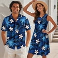 thumbnail image 3 of Uorisanigo Hawaiian Plumeria Matching Outfits for Couples Men's Short Sleeve Shirt Hawaiian Beach Shirts and Women's Summer Dress Sleeveless A-Line Crewneck Beach Party Sundress, 3 of 8