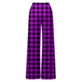 thumbnail image 5 of Arlun Plaid Wide Leg Pants for Women Elastic High Waist Drawstring Loose Trousers Checkered Printed Baggy Lightweight Long Pant with Pockets Casual Comfort Fashion Clothes Purple XL, 5 of 5
