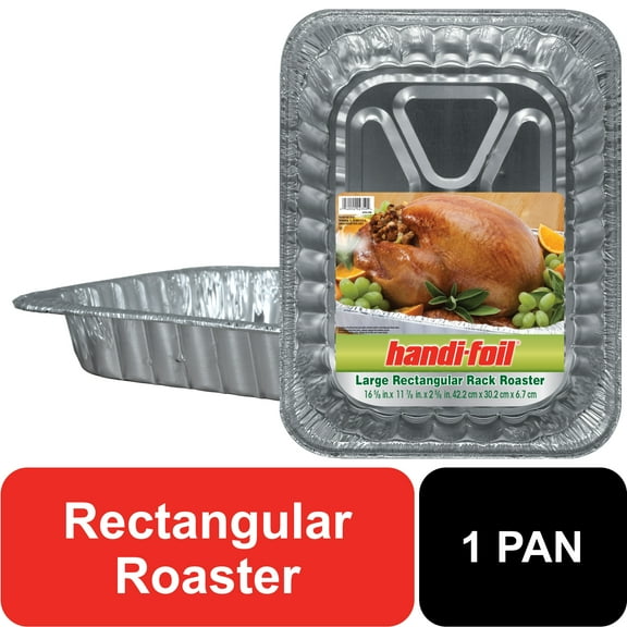 Handi-Foil Aluminum Foil Large Rectangular Rack Roaster Pan, 1 Count 16.625" x 11.875" x 2.625"