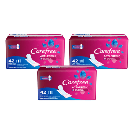 CAREFREE Acti-Fresh Body Shape Long To Go Pantiliner, Unscented 42 ea (Pack of 3)