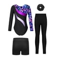 thumbnail image 2 of Doomiva Kids Girls Long Sleeve Gymnastic Ballet Dance Leotard Jumpsuit with Shorts Leggings Hair Band Set Tracksuit Starry Sky Black 14, 2 of 7