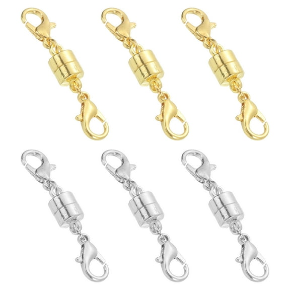 Uxcell 6 Pack Magnetic Necklace Clasps and Closures, 1.5" x 0.2" Double Lobster Clasp Jewelry Clasps Converters Locking Magnetic Clasp Converter for DIY Jewelry Making, Gold/Silver
