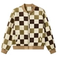 thumbnail image 3 of Zijinkuiwen Women Checkered Print Bomber Jacket Zip Up Long Sleeve Ribbed Trim Outerwear for Casual Daily Wear, 3 of 6