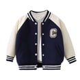 thumbnail image 2 of Kids Varsity Bomber Jacket Boys Baseball Jacket Autumn Thickened Kids Outerwear Casual Youth Jacket Coat Boys and Girls Dark Blue 2-3 Years, 2 of 9