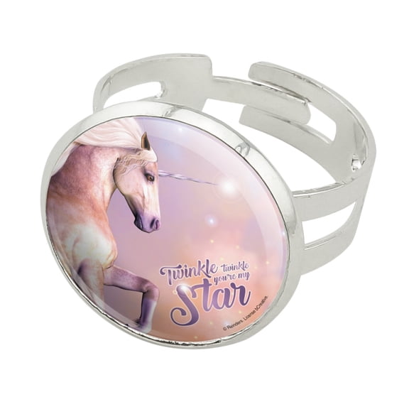 Twinkle Twinkle You're My Star Magical Unicorn Silver Plated Adjustable Novelty Ring