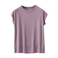 thumbnail image 2 of Odbmxy Women T Shirt Short Sleeve Cotton Womens Tops Casual Vacation Solid Color Loose Layering Workout Tops,Purple M, 2 of 9
