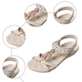 thumbnail image 5 of Rokment Women's Boho Bow Rhinestones Wedges Dress Sandals 2026 Beach Summer Ethnic Comfortable Leather Open Toe Low Heel Slingback Walking Flat Sandals Beige Size 6, 5 of 8