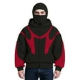 thumbnail image 5 of Homeyce Men's Balaclava Jacket with Face Mask Full-Zip Hoodies Double Hooded Windproof Jacket Hoodie Balaclava Warm Sports Casual Bicycle Clothing,Red XL, 5 of 6