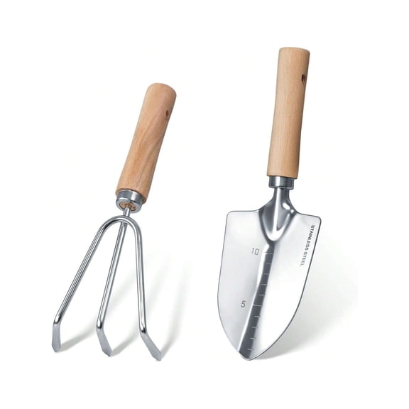 Garden Tool Set 2 Pieces Stainless Steel Heavy Duty Garden Tools Gardening Kit With Wooden Handle Garden Hand Tools Durable Garden Tools For Gardening Gardening Gifts For Women Men