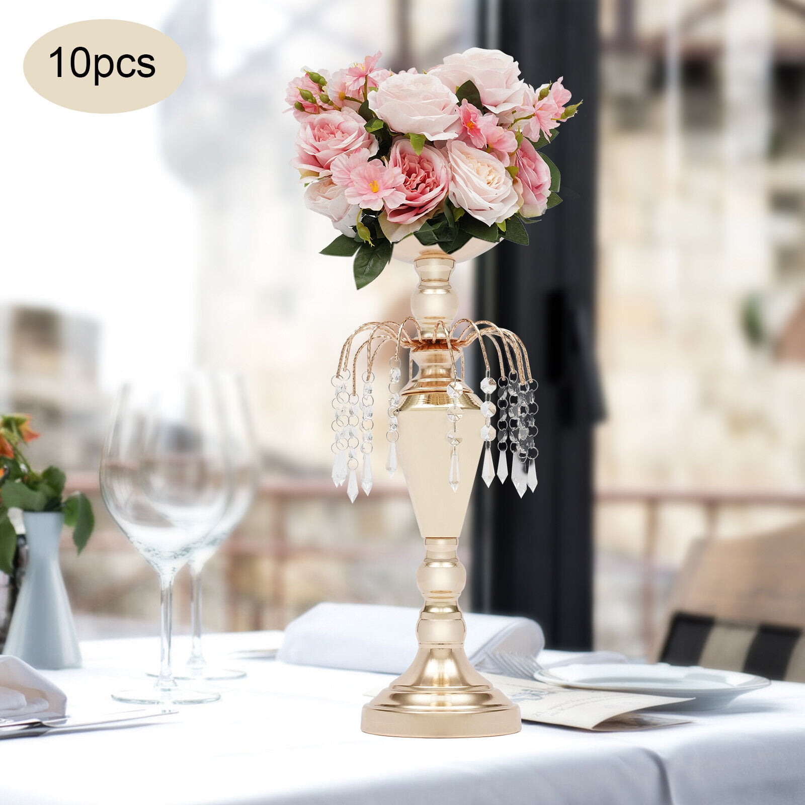 Miumaeov 10Pcs Gold Vase for Centerpieces for Table Metal Flower Stand