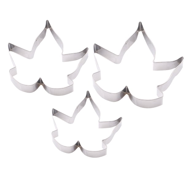 Juego de 3 cortadores de galletas de fondant de acero inoxidable con forma de hoja de arce, moldes para pasteles de frutas, herramientas para hornear galletas