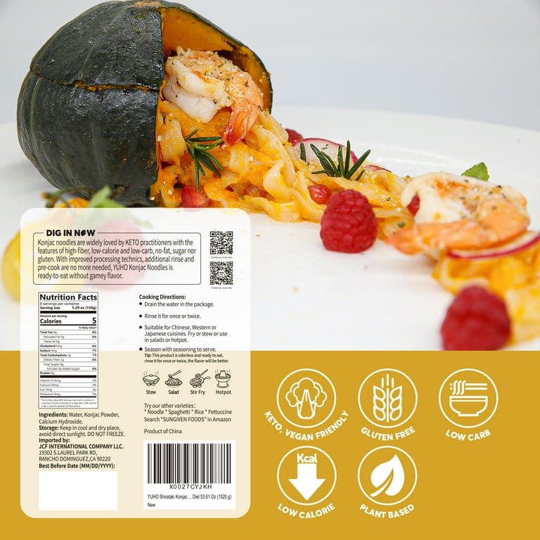 shirotaki YUHO Shirataki Konjac Fettuccine Noodles, 8 Pack, Vegan