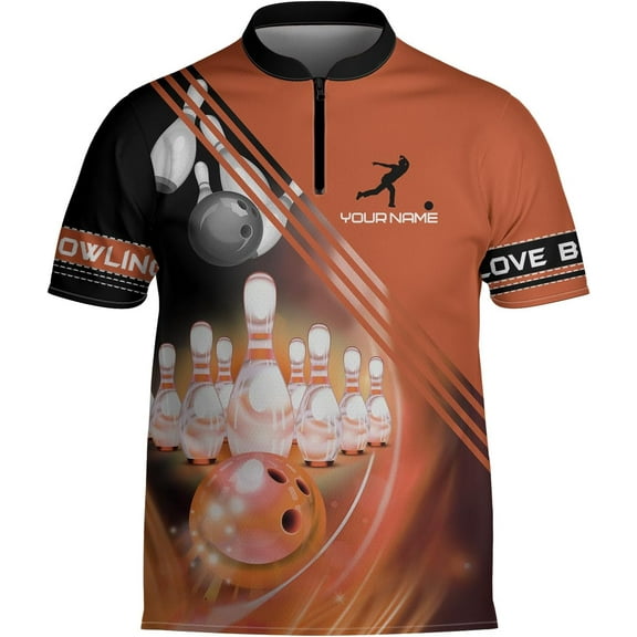 Custom Bowling Jerseys for Men Women Personalized Team Name Quarter Zip 3D Apparel Customized Bowling Jersey Shirts Unisex (Orange, 3XL)