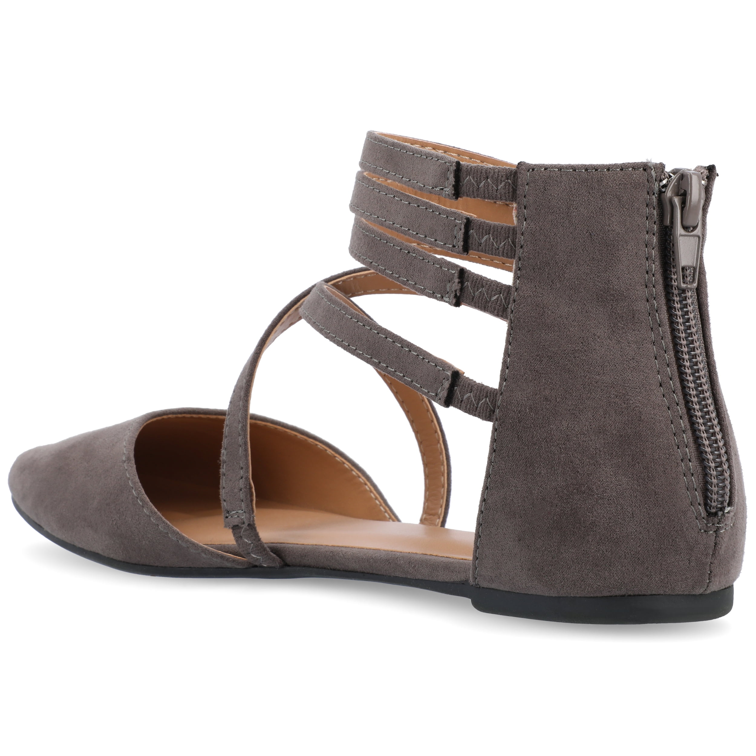 Journee Womens Marlee Back Heel Zip Pointed Toe Cage Flats