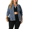 thumbnail image 5 of Agnes Orinda Women's Plus Size Button Down Chest Pocket Short Denim Jacket 4X Blue, 5 of 6