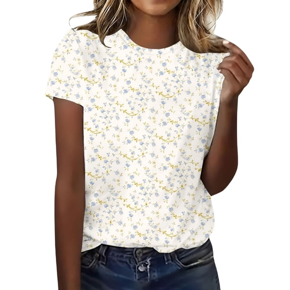 MEICHEN Women's Fashionable Casual Comfort Printed Short Sleeve Top Loose Summer T Shirts for Women