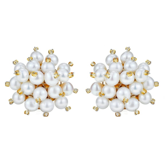 AeraVida Stunning Wedding White Pearl Gold Plated Brass Bead Clip On Earrings | No Piercing Earrings, 29mm