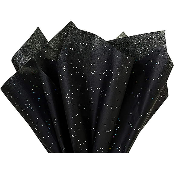 Made in USA 50-Sheet Gemstone Glitter Gift Tissue Paper Pack, 20" X 30" (Black Onyx)