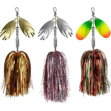 QualyQualy Fishing Spinner Bait 3pcs Musky Bucktail Spinnerbait with Double Blades for Pike Bass and Trout Multiple Color Fishing Lures for Freshwater Saltwater