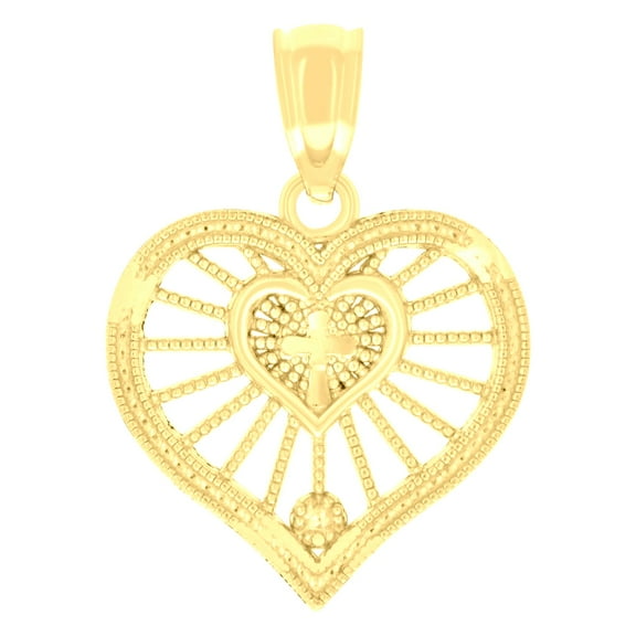 14k Yellow Gold Womens Cross Heart Charm Pendant Pendant Necklace for Women