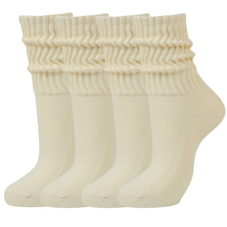 

4Pairs Slouch Scrunchy Socks Cotton Ladies Girls Casual Knee High Boot Sock Streetwear for Men Women-Beige