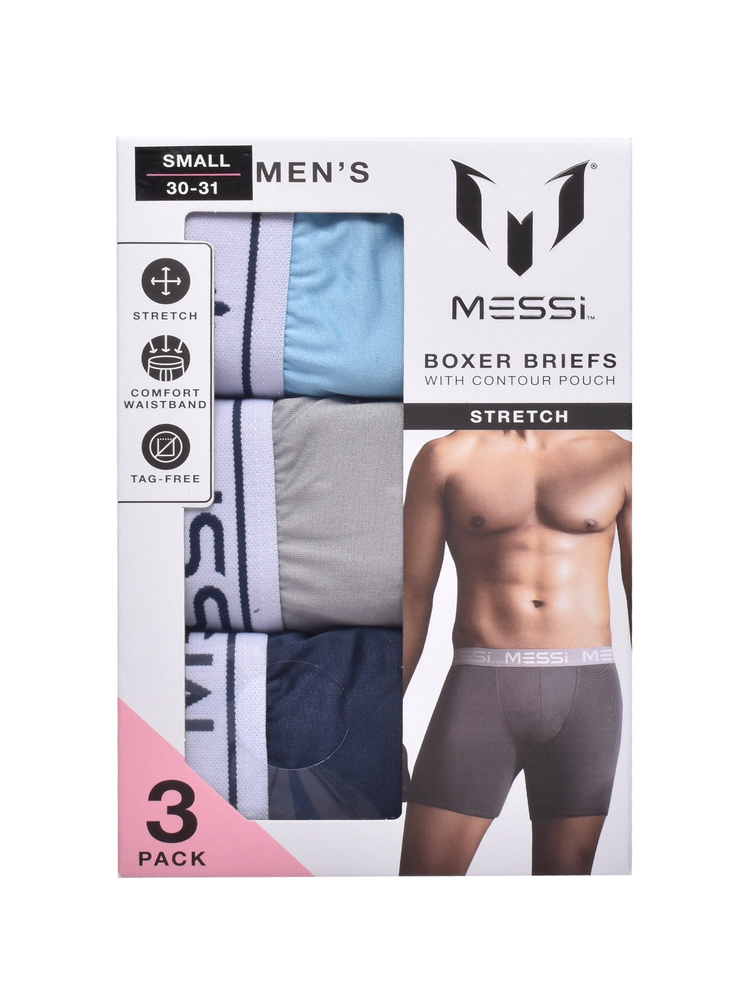 Messi Men's Stretch Boxer Brief Underpants 3-Pack Sizes S-XL