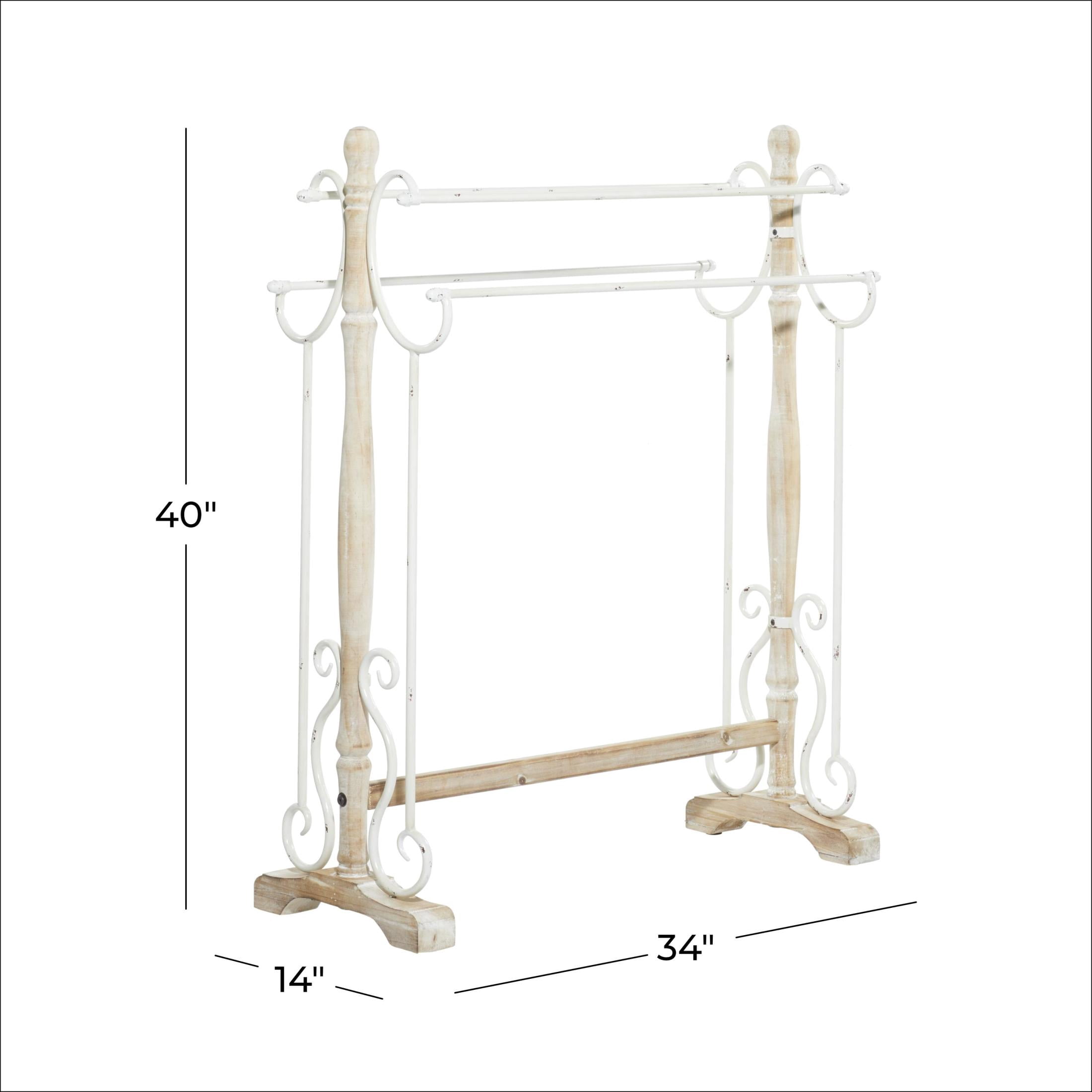 DecMode 4 Shelf Light Brown Wood Scroll Quilt Rack