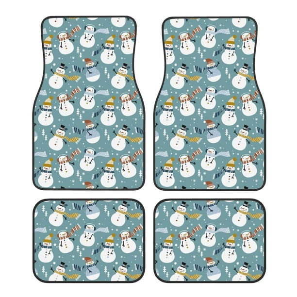 Balery Snowflake Scarf Snowman Juego de 4 Alfombrillas para Auto, Revestimientos de Caucho Resistente, Diseño Antideslizante