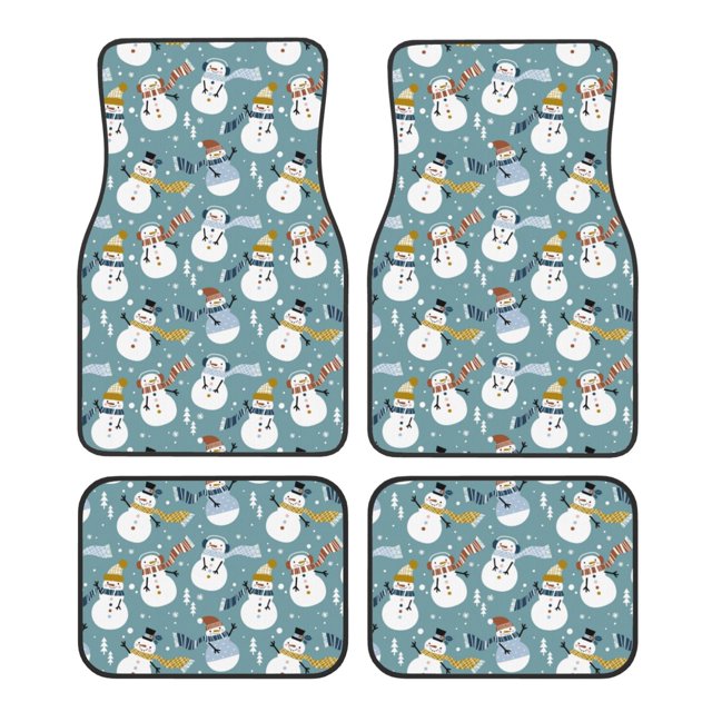 Fotbe Snowflake Scarf Snowman Juego de 4 Tapetes para Auto con Estampado – Alfombrillas de Goma Reforzada, Diseño Antideslizante, Protección para Todo el Año – Vehículos, Autos, Camionetas y SUVs