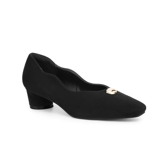 BLISSFUL STEP Women's Mental Buckle Slip on Block Heels Pumps Black (Size 6)