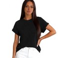 thumbnail image 6 of WULMLEO Women's Casual Cotton T-Shirt Rolled Cuff Short Sleeve Tops Lightweight Summer Top for Beach Trips Errands Black L, 6 of 6