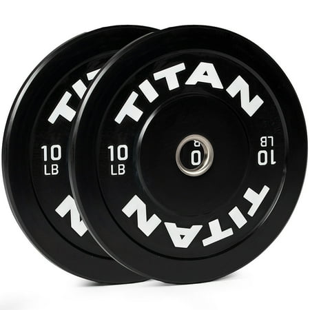 Titan Fitness 10 LB Pair Economy Series Black Olympic Bumper Plates, Durable Rubber Exterior with Steel Core, Weightlifting and Strength Training Weight Plate
