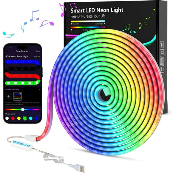UTAH-Led Neon Rope Lights Strip: 10ft/3m Smart Flexible Diffused Flow Bendable DIY Led Neon Strip with Control App for Bedroom Gaming Room