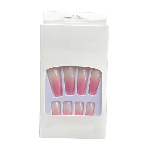 Jumpingount 1 Juego de prensa de punta francesa en las uñas Gradient Extra Long Fashion Full Cover Ballerina Salon Kit de manicura para Arte de uñas tipo 3, gelatina 24 piezas Pegamento 2g