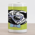 thumbnail image 2 of Pug Ceramic Toothbrush Holder, Dog a Bow Tie and Nerdy Glasses on Pastel Tone Shade Backdrop, Decorative Versatile Countertop for Bathroom, 4.5" X 2.7", Apple Green Pale Blue, 2 of 4