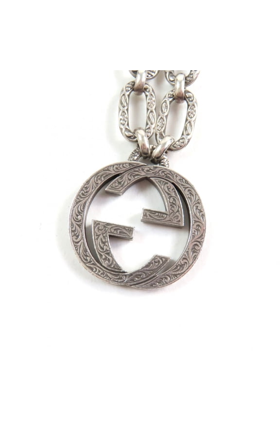 Pre-Owned GUCCI 524890 Interlocking G Arabesque Long Chain Necklace, AG925 Silver,... (Good)