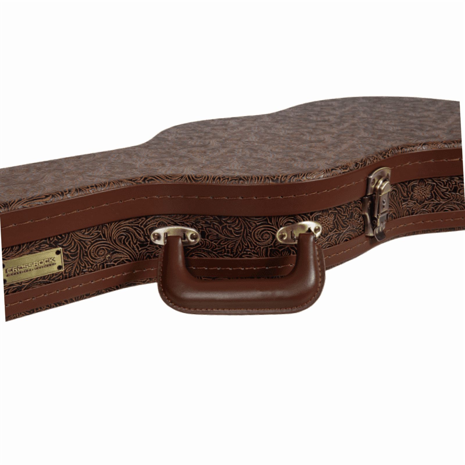 Crossrock Designer Series- Universal Wooden Case for Stratocaster and Telecaster Electric Guitars- Security Lock, Metal Feet, Storage Space- Blossom Brown