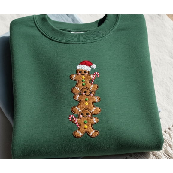 Embroidered Gingerbread Christmas Embroidered Sweatshirt, Cute Holiday Cookie Shirt, Festive Gingerbread Man Sweater, Xmas Baking Gift