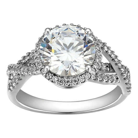 Forever Facets Moissanite Fashion Halo Ring in Rhodium Plated Sterling Silver, Adult Female